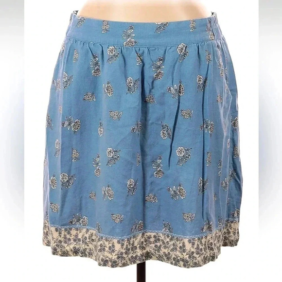 Ann Taylor LOFT Light Blue Floral Linen Blend Floral Skirt Stretch Waist Size XL - Picture 9 of 9
